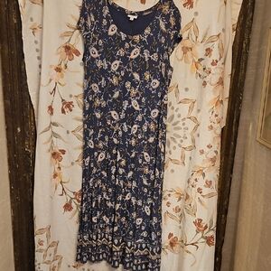 J. Jill Gray Floral Maxi Dress Xl A Line Style, Very Flattering, Pockets